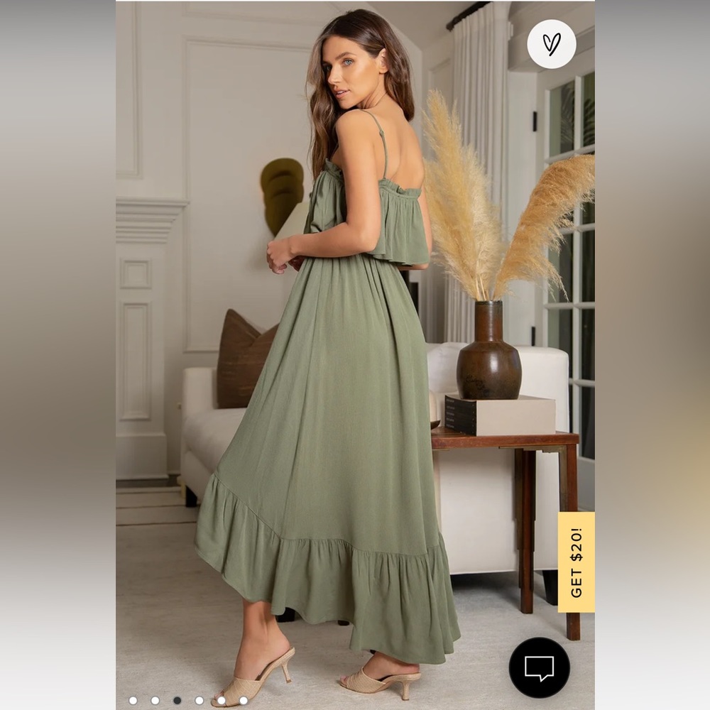 Lulu’s Sincerely Yours Olive Green Ruffled Midi Dress - Picture 2 of 6